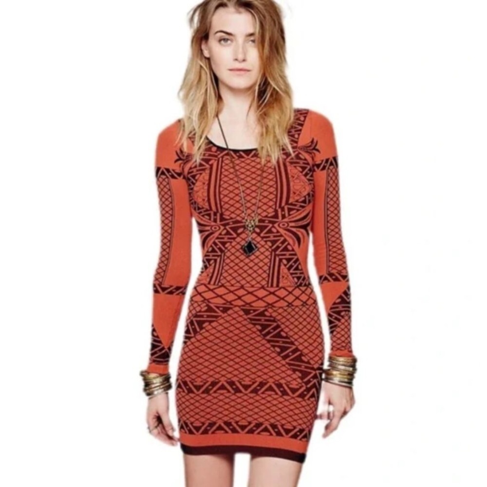 NWT Free People Intimately Angles of Intarsia bodycon mini dress